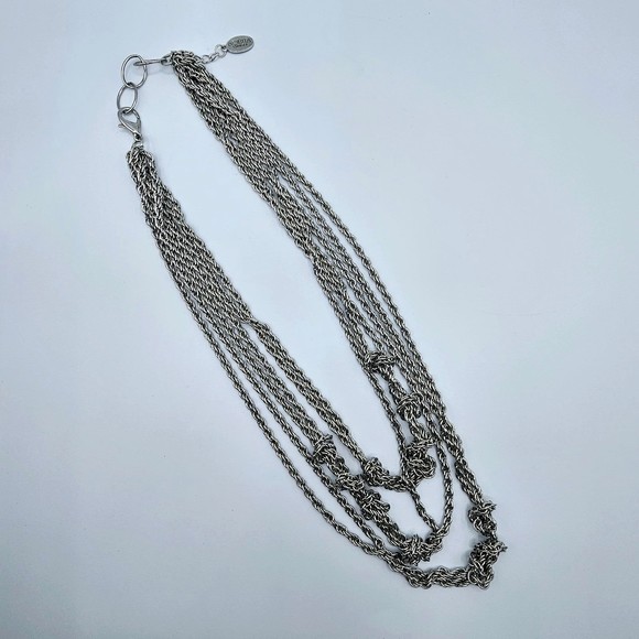 Amrita Singh Necklace Silvertone Twisted Knots Multi Strand Draping Layers 18" - Picture 7 of 11
